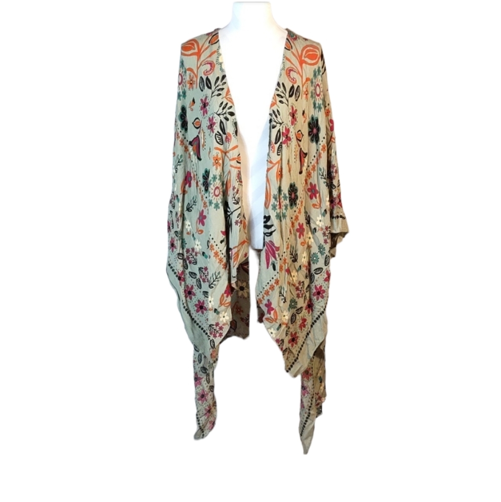 Easel Olive Green Floral Kimono